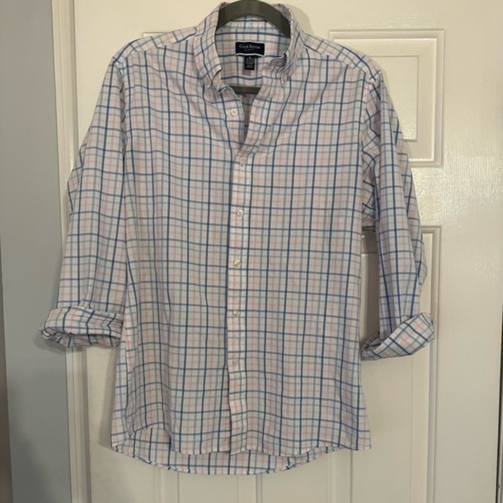 CLUB ROOM SLIM FIT PINK AND BLUE GINGHAM BUTTON DOWN - Size Medium SKU:267